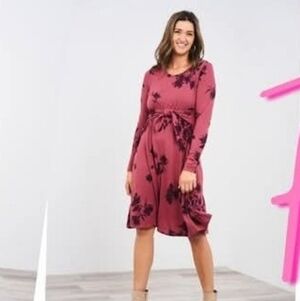 Latched Mama Rosewood Floral Long Sleeve Midi Sweater Dress